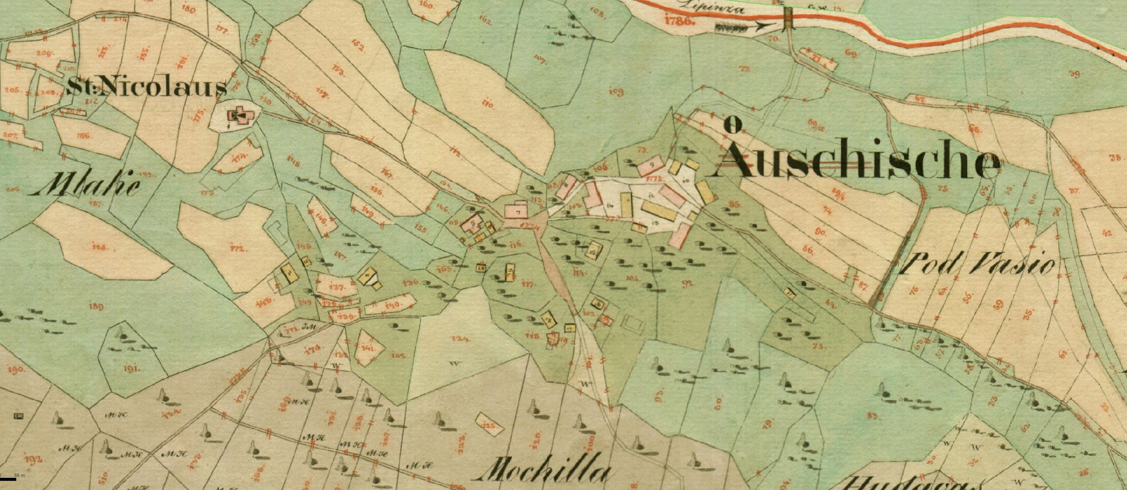 Ovsiše na karti franc. katastra, 1827